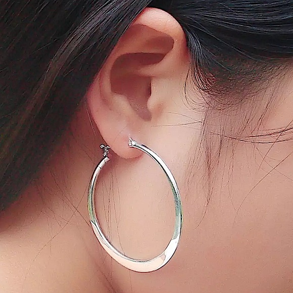 Sterling Silver Oversized Hoop Earrings - Picture 2 of 4